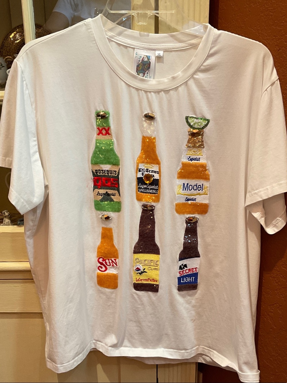 Queen of Sparkle Sequin Beer Bottle Shirt- Women’s XL